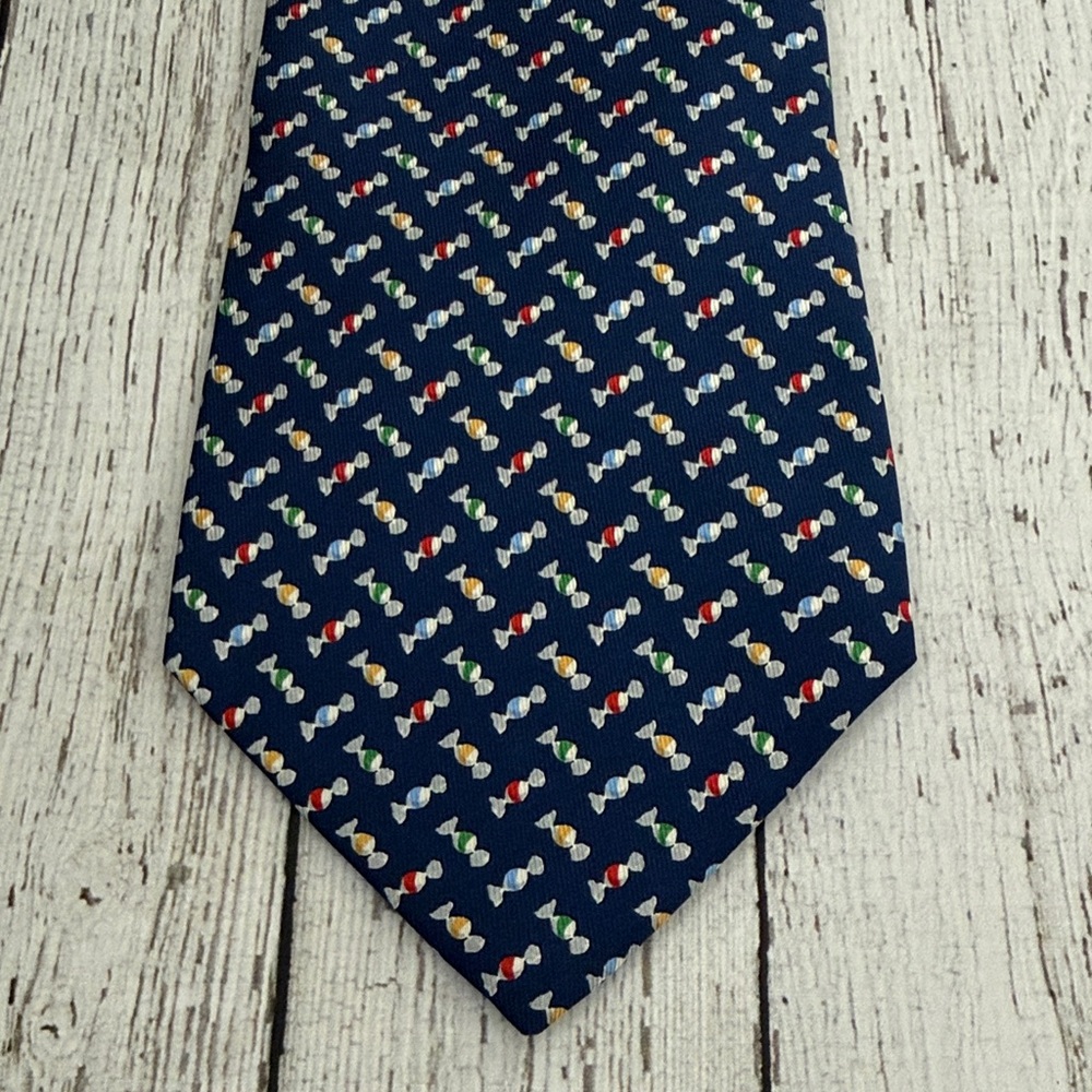 Salvatore Ferragamo Navy Silk Tie with Multicolor Candy Print